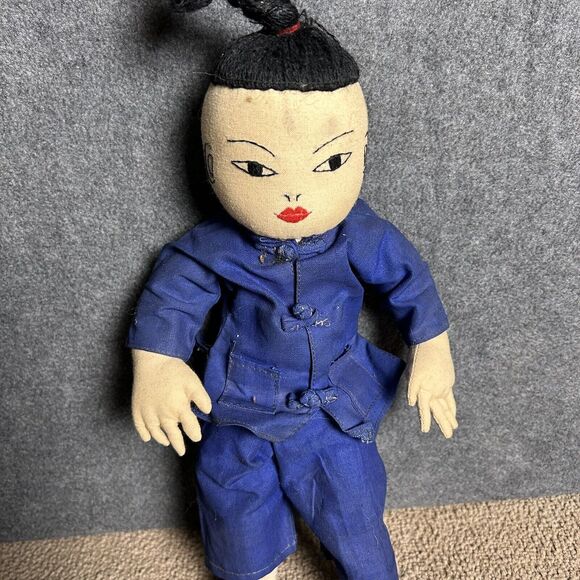 Vintage Mid Century Dolls Asian Chinese Boy And Girl Cloth Fabric Handmade Dolls - Picture 2 of 8